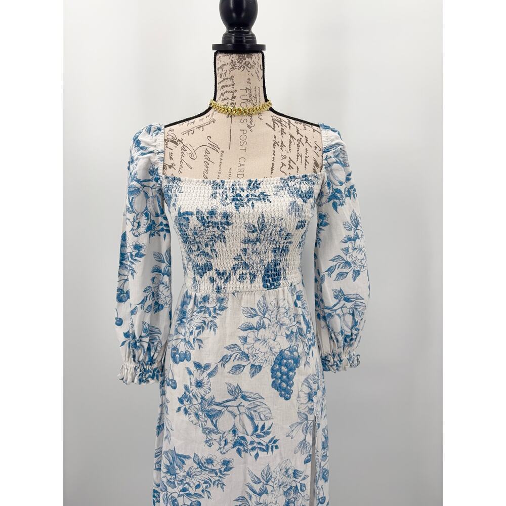 B71 Reformation Gitane Linen Midi Dress Womens XS Floral Square Neck Puff Sleeve - Picture 6 of 9